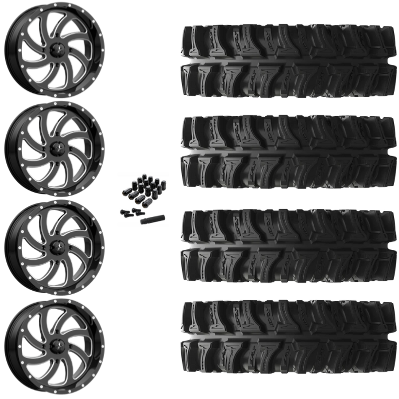 20" MSA Switch M36 Black Milled UTV Rims & 35" EFX MotoSlayer Tires 6 Ply Mounted
