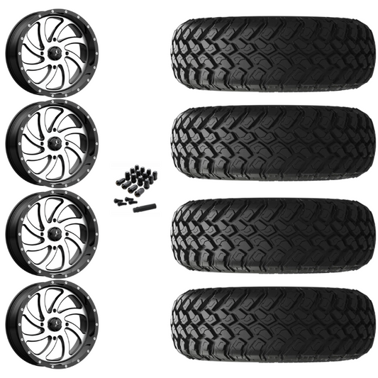 20" MSA Switch M36 Machined UTV Rims & 34" EFX MotoHammer Tires 8 Ply Mounted