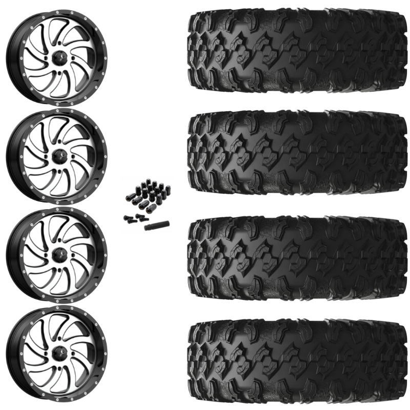 20" MSA Switch M36 Machined UTV Rims & 35" EFX MotoRavage Tires 8 Ply Mounted