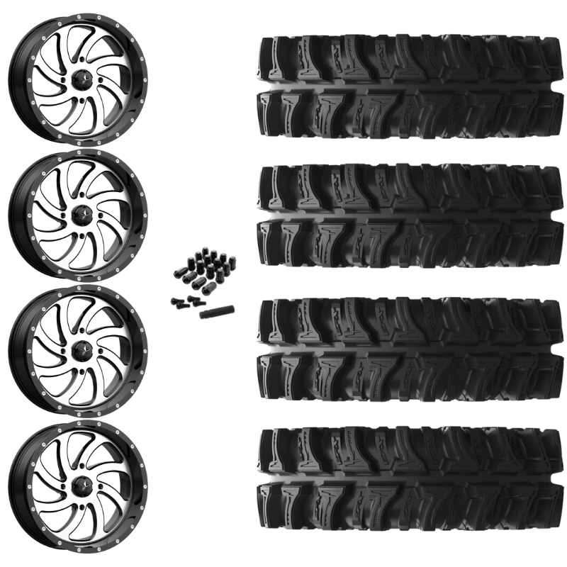 20" MSA Switch M36 Machined UTV Rims & 33" EFX MotoSlayer Tires 6 Ply Mounted