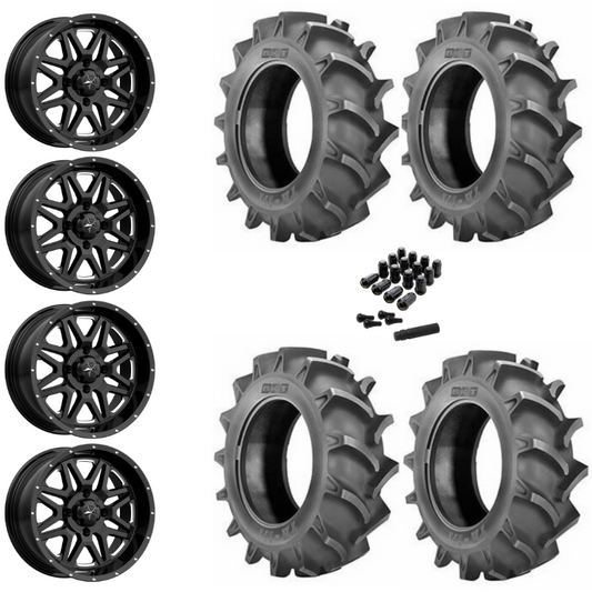 14" MSA Vibe M26 Black Milled UTV Rims & 30" BKT TR171 Tires 6 Ply Mounted