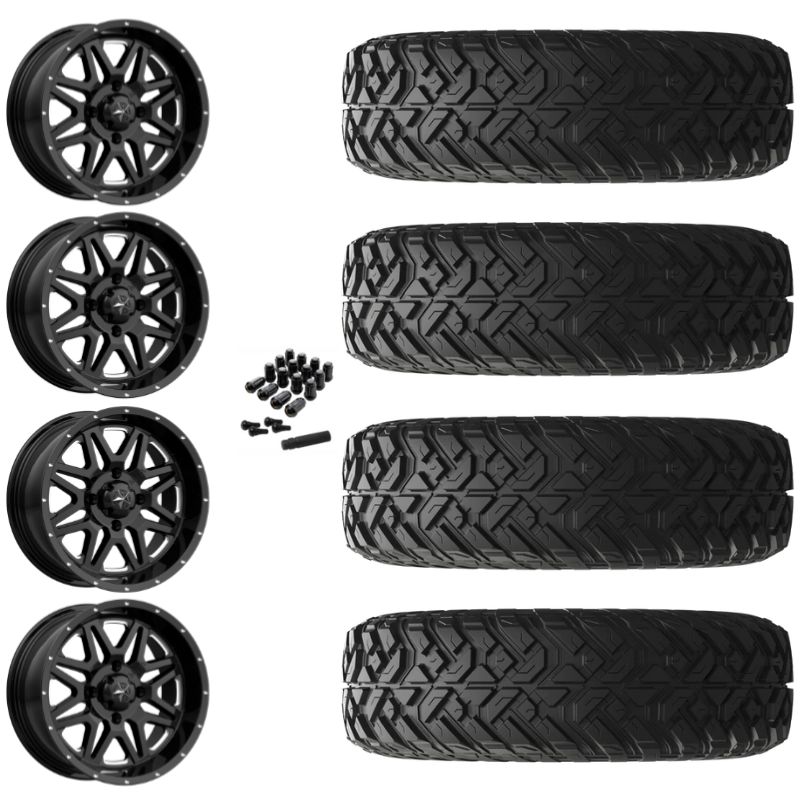 14" MSA Vibe M26 Black Milled UTV Rims & 28" EFX Gripper R/T-K Tires 10 Ply Mounted