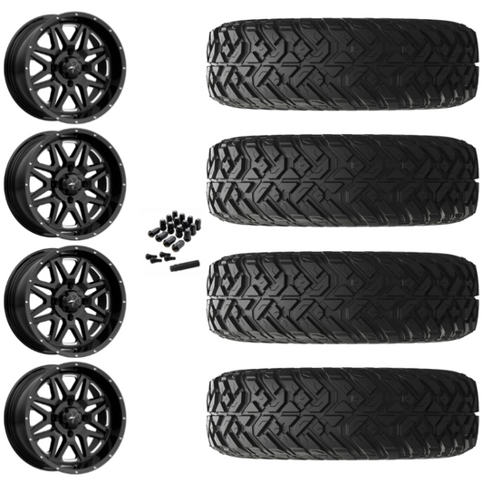 14" MSA Vibe M26 Black Milled UTV Rims & 28" EFX Gripper R/T-K Tires 10 Ply Mounted