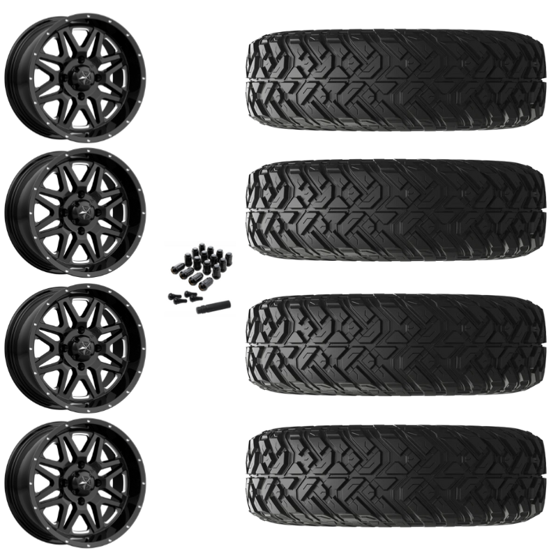 14" MSA Vibe M26 Black Milled UTV Rims & 28" EFX Gripper R/T Tires 10 Ply Mounted
