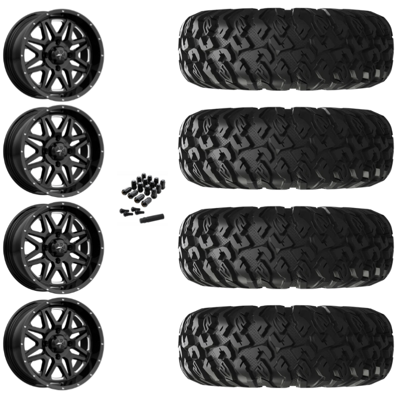 14" MSA Vibe M26 Black Milled UTV Rims & 32" EFX MotoClaw Tires 8 Ply Mounted