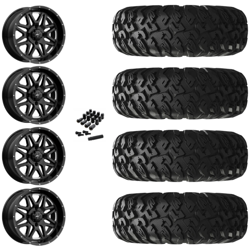 18" MSA Vibe M26 Black Milled UTV Rims & 33" EFX MotoClaw Tires 8 Ply Mounted