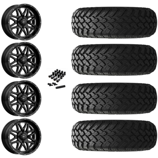 18" MSA Vibe M26 Black Milled UTV Rims & 33" EFX MotoHammer Tires 8 Ply Mounted
