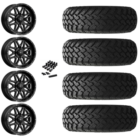 14" MSA Vibe M26 Black Milled UTV Rims & 28" EFX MotoHammer Tires 8 Ply Mounted