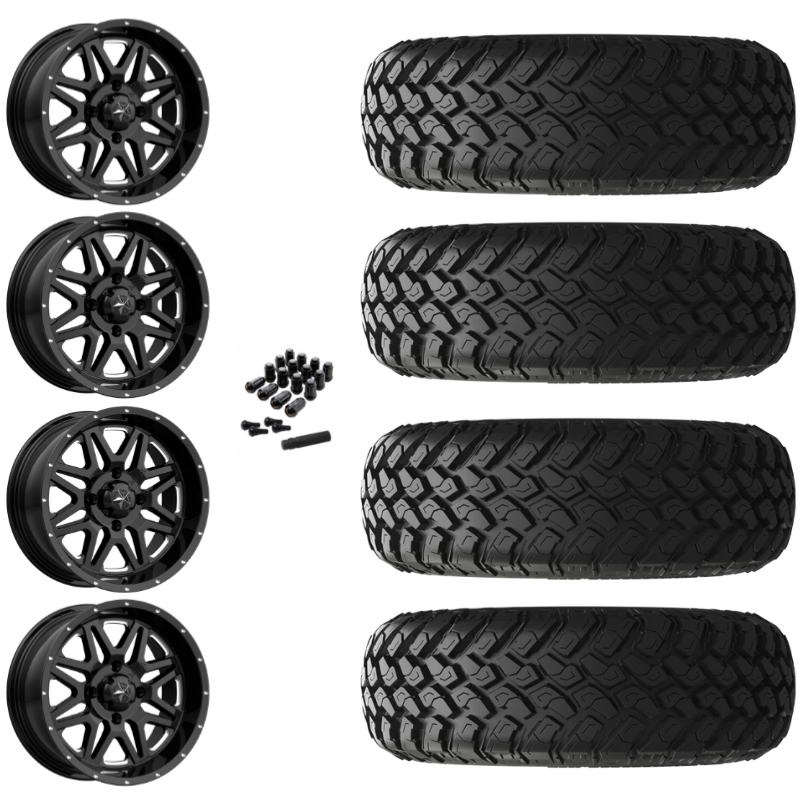 14" MSA Vibe M26 Black Milled UTV Rims & 27" EFX MotoHammer Tires 8 Ply Mounted