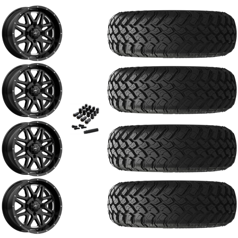 14" MSA Vibe M26 Black Milled UTV Rims & 31" EFX MotoHammer Tires 8 Ply Mounted