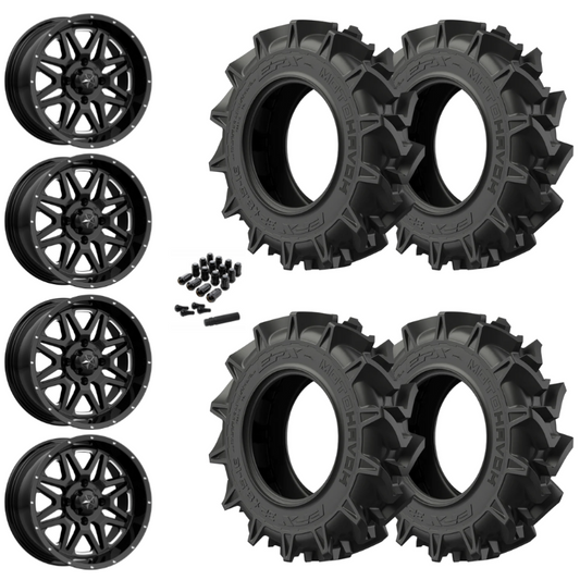 14" MSA Vibe M26 Black Milled UTV Rims & 28" EFX MotoHavok Tires 6 Ply Mounted