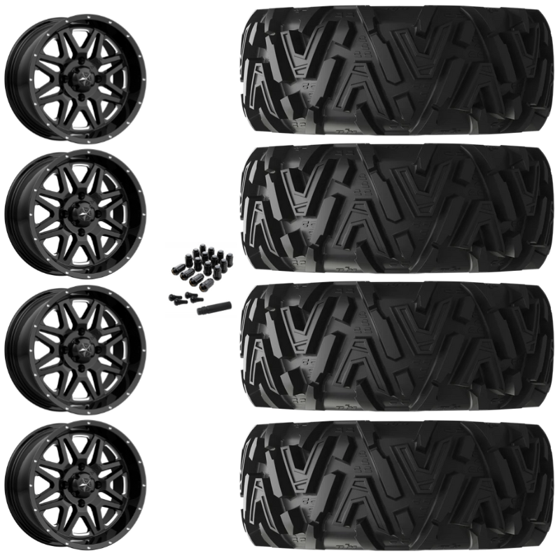 18" MSA Vibe M26 Black Milled UTV Rims & 32" EFX MotoMTC Tires 6 Ply Mounted