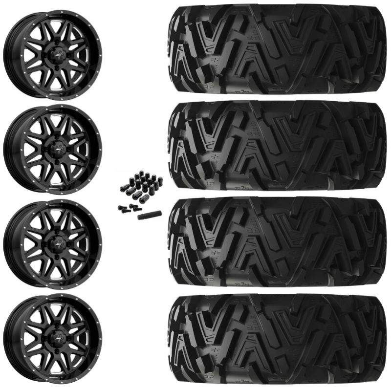 16" MSA Vibe M26 Black Milled UTV Rims & 30" EFX MotoMTC Tires 6 Ply Mounted