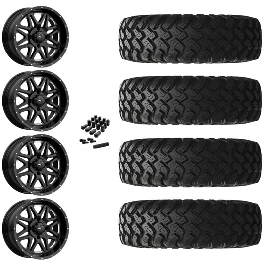 16" MSA Vibe M26 Black Milled UTV Rims & 30" EFX MotoRally Tires 8 Ply Mounted