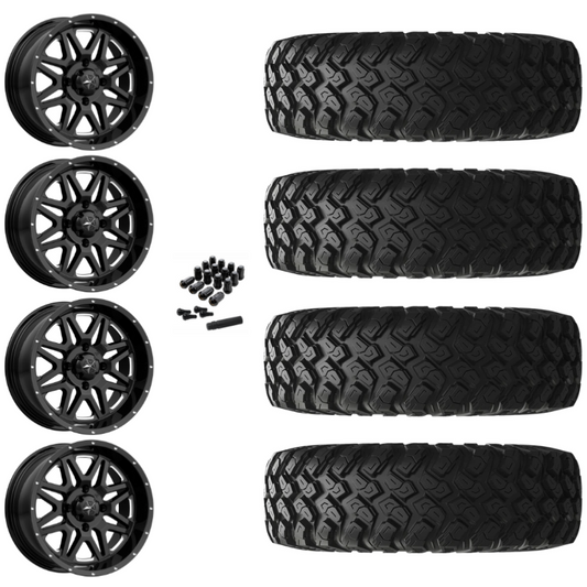 18" MSA Vibe M26 Black Milled UTV Rims & 35" EFX MotoRally Tires 8 Ply Mounted
