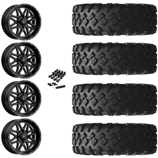 16" MSA Vibe M26 Black Milled UTV Rims & 30" EFX MotoRavage Tires 8 Ply Mounted