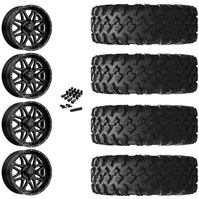 18" MSA Vibe M26 Black Milled UTV Rims & 32" EFX MotoRavage Tires 8 Ply Mounted