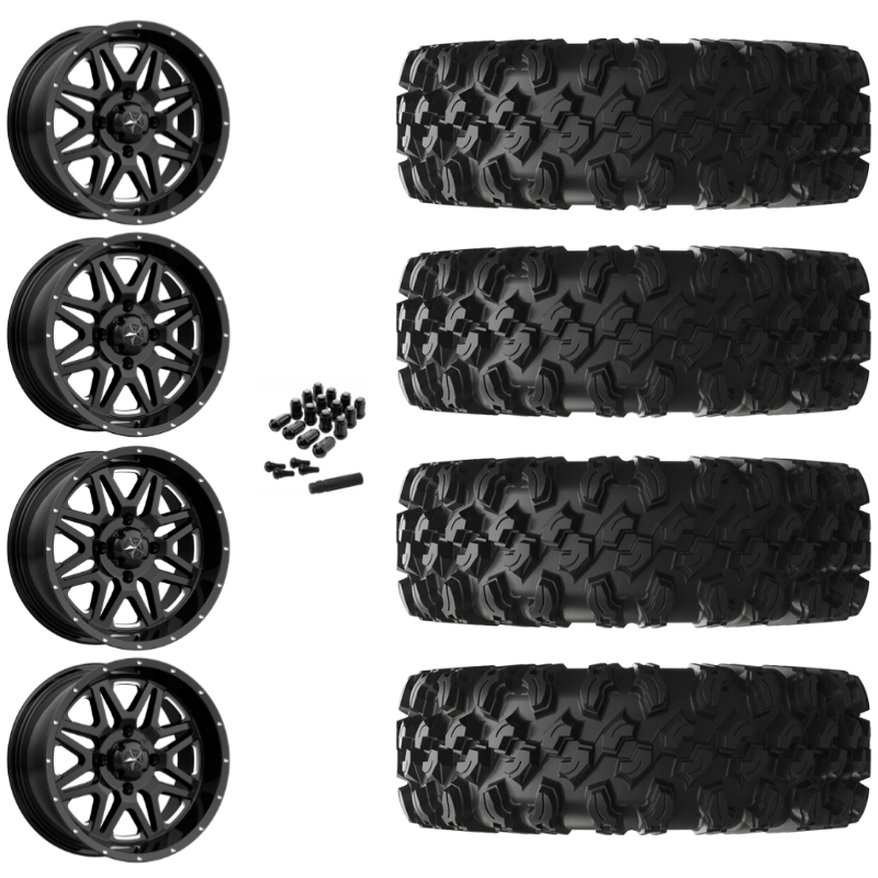 14" MSA Vibe M26 Black Milled UTV Rims & 28" EFX MotoRavage XL Tires 8 Ply Mounted