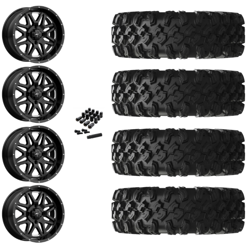 14" MSA Vibe M26 Black Milled UTV Rims & 30" EFX MotoRavage XL Tires 8 Ply Mounted