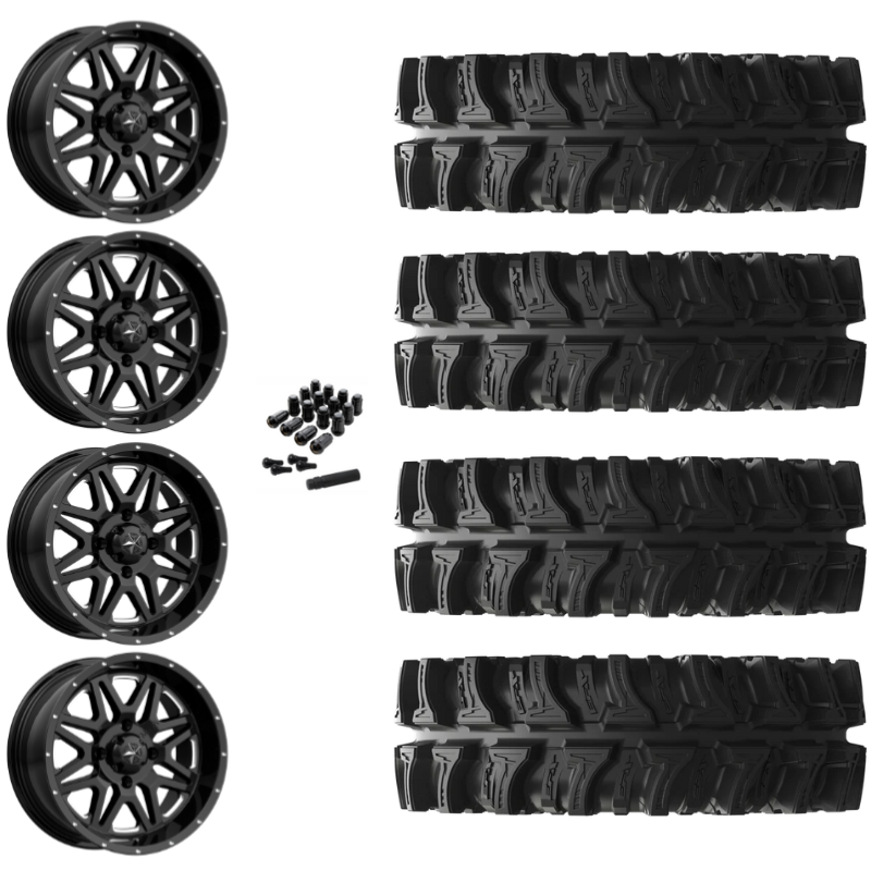 14" MSA Vibe M26 Black Milled UTV Rims & 30" EFX MotoSlayer Tires 6 Ply Mounted