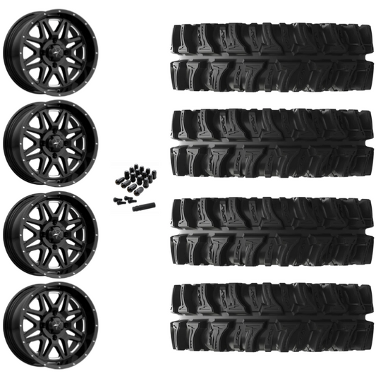 14" MSA Vibe M26 Black Milled UTV Rims & 30" EFX MotoSlayer Tires 6 Ply Mounted