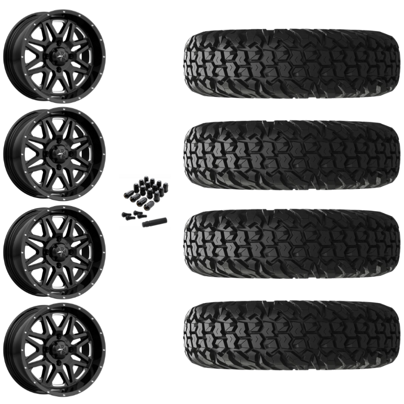 14" MSA Vibe M26 Black Milled UTV Rims & 32" EFX MotoVator Tires 8 Ply Mounted