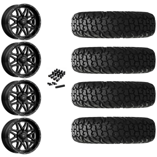 14" MSA Vibe M26 Black Milled UTV Rims & 32" EFX MotoVator Tires 8 Ply Mounted