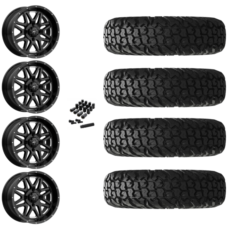 14" MSA Vibe M26 Black Milled UTV Rims & 30" EFX MotoVator Tires 8 Ply Mounted