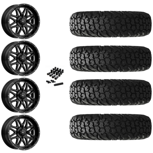 18" MSA Vibe M26 Black Milled UTV Rims & 34" EFX MotoVator Tires 8 Ply Mounted