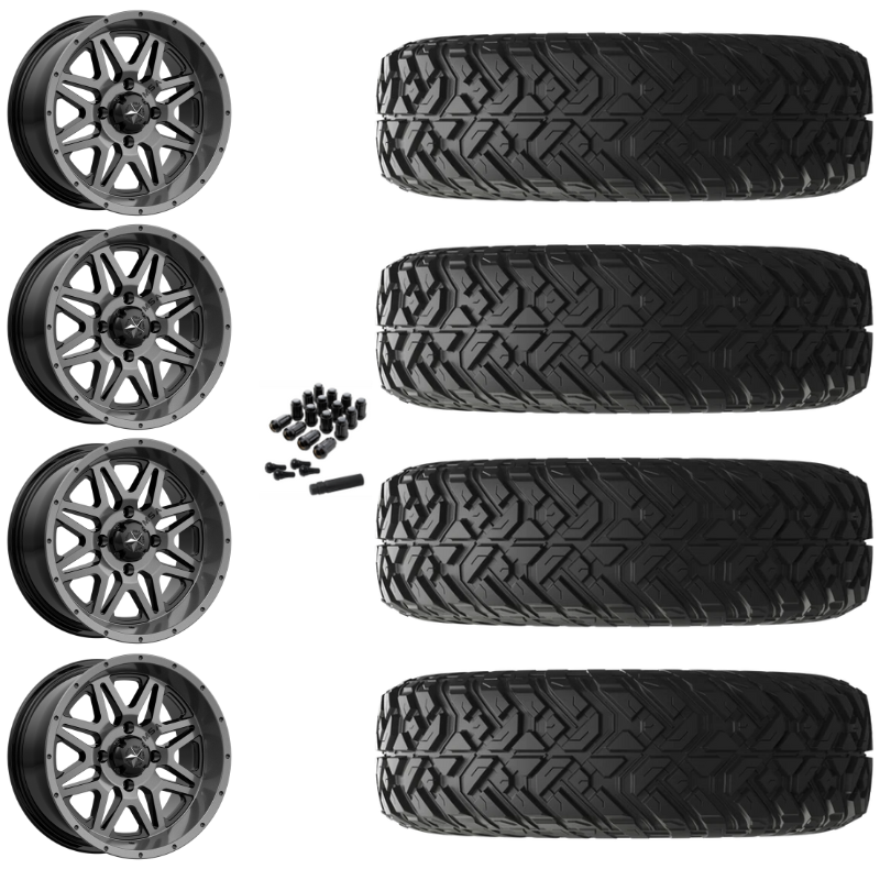 14" MSA Vibe M26 Dark Tint UTV Rims & 28" EFX Gripper R/T-K Tires 10 Ply Mounted