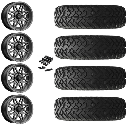 14" MSA Vibe M26 Dark Tint UTV Rims & 28" EFX Gripper R/T-K Tires 10 Ply Mounted