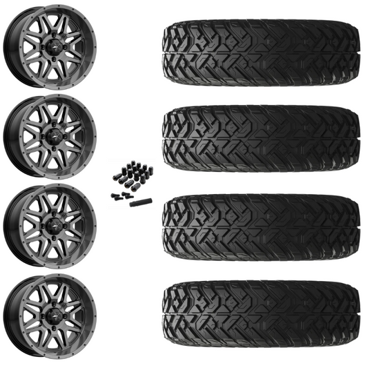 14" MSA Vibe M26 Dark Tint UTV Rims & 30" EFX Gripper R/T Tires 10 Ply Mounted