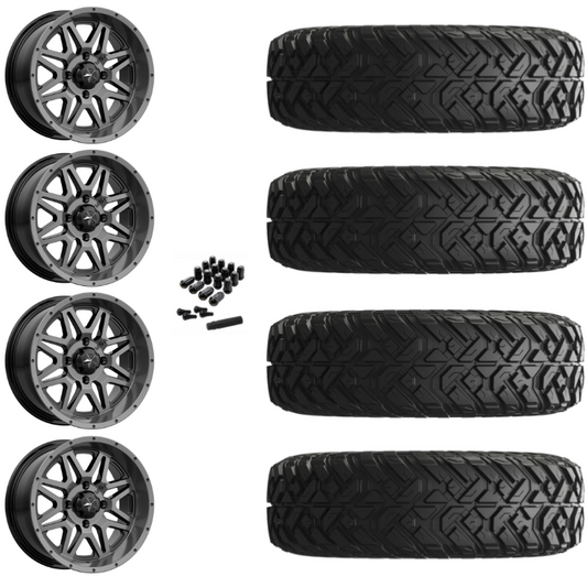 14" MSA Vibe M26 Dark Tint UTV Rims & 30" EFX Gripper Standard Tires 8 Ply Mounted