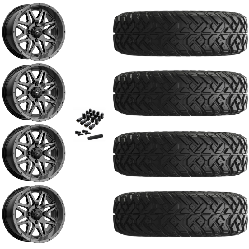 14" MSA Vibe M26 Dark Tint UTV Rims & 32"EFX Gripper Standard Tires 8 Ply Mounted