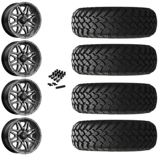 14" MSA Vibe M26 Dark Tint UTV Rims & 30" EFX MotoHammer Tires 8 Ply Mounted