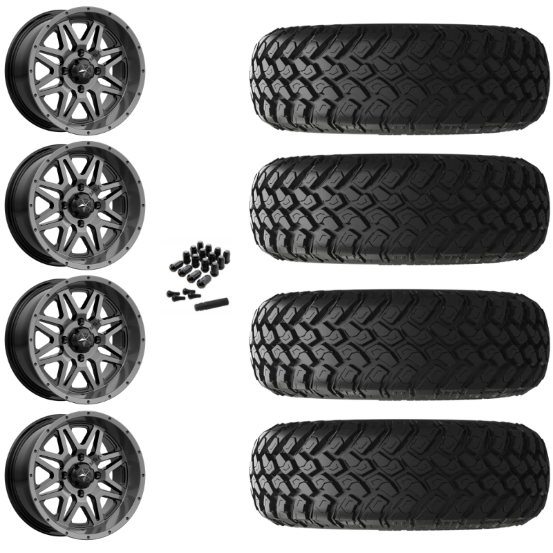 14" MSA Vibe M26 Dark Tint UTV Rims & 27" EFX MotoHammer Tires 8 Ply Mounted