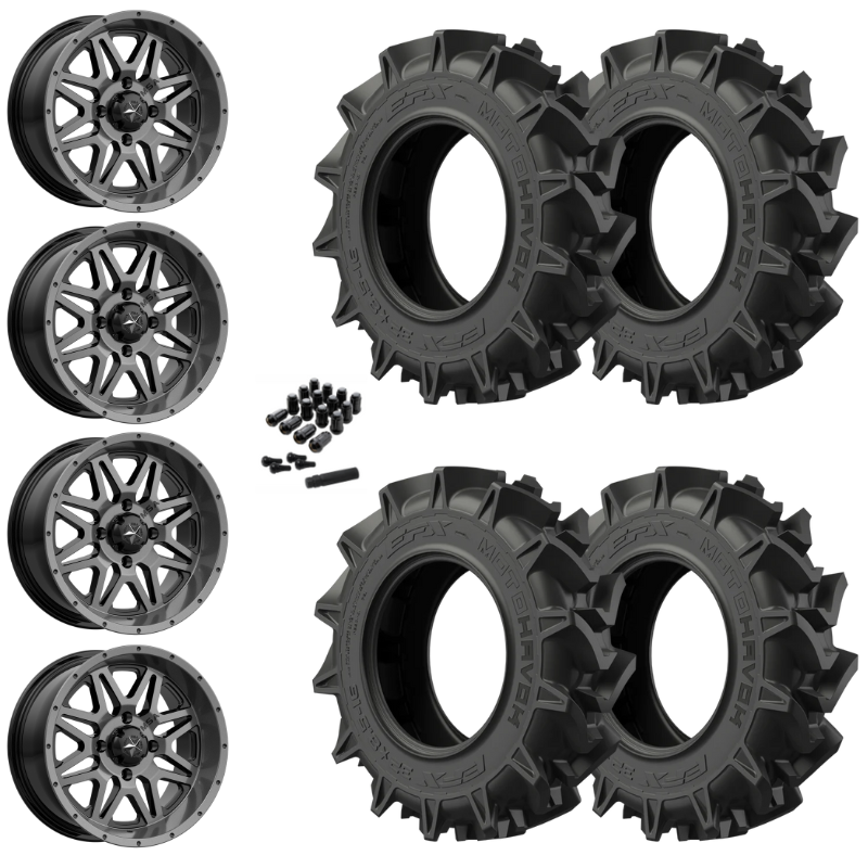 14" MSA Vibe M26 Dark Tint UTV Rims & 31" EFX MotoHavok Tires 6 Ply Mounted