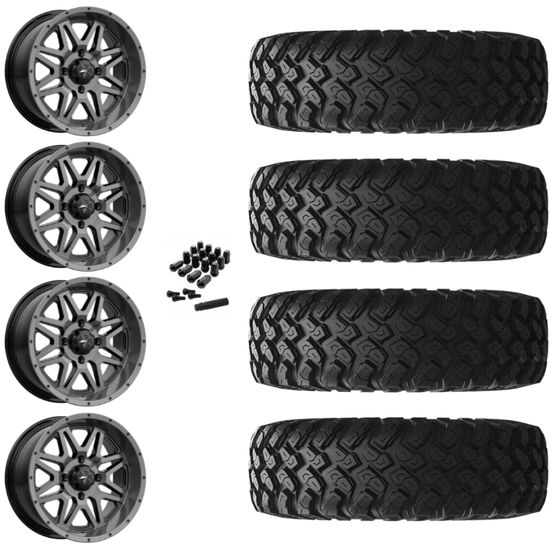 14" MSA Vibe M26 Dark Tint UTV Rims & 28" EFX MotoRally Tires 8 Ply Mounted