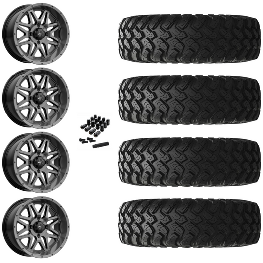 14" MSA Vibe M26 Dark Tint UTV Rims & 30" EFX MotoRally Tires 8 Ply Mounted
