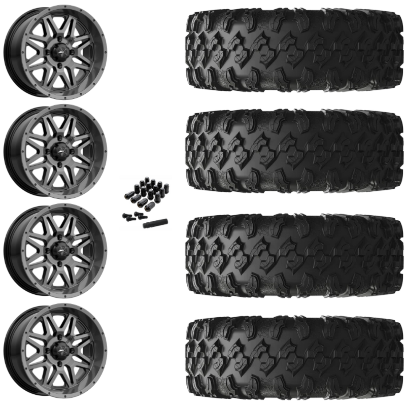 14" MSA Vibe M26 Dark Tint UTV Rims & 30" EFX MotoRavage Tires 8 Ply Mounted