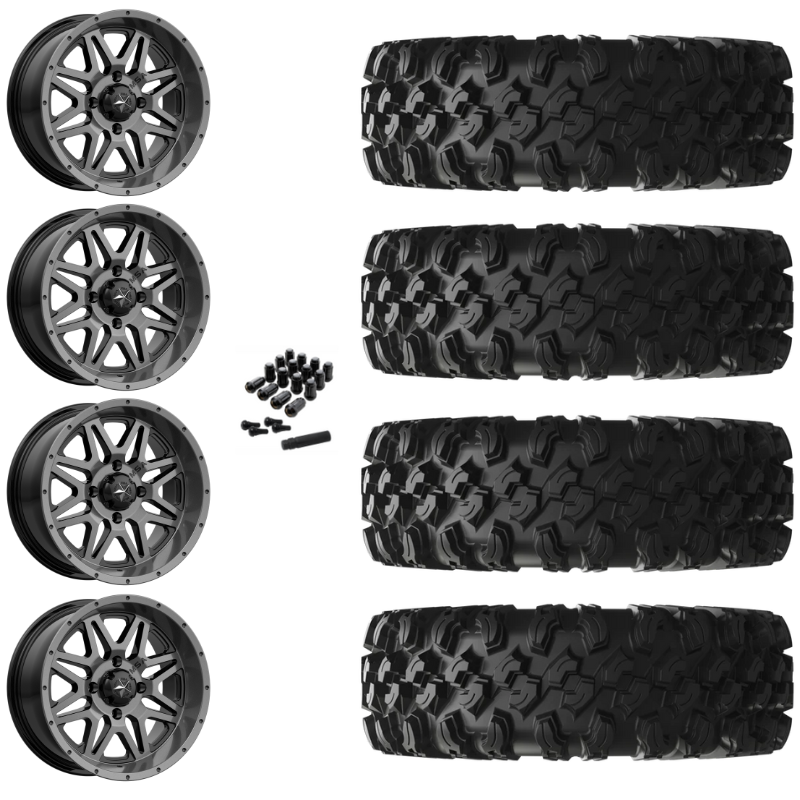 14" MSA Vibe M26 Dark Tint UTV Rims & 30" EFX MotoRavage XL Tires 8 Ply Mounted