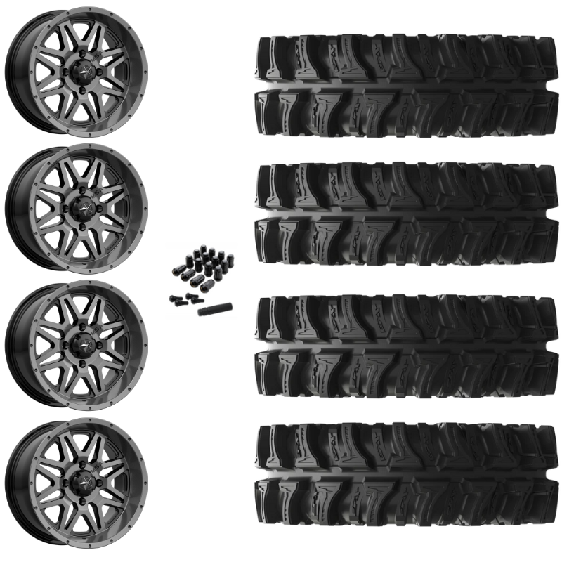 14" MSA Vibe M26 Dark Tint UTV Rims & 28" EFX MotoSlayer Tires 6 Ply Mounted