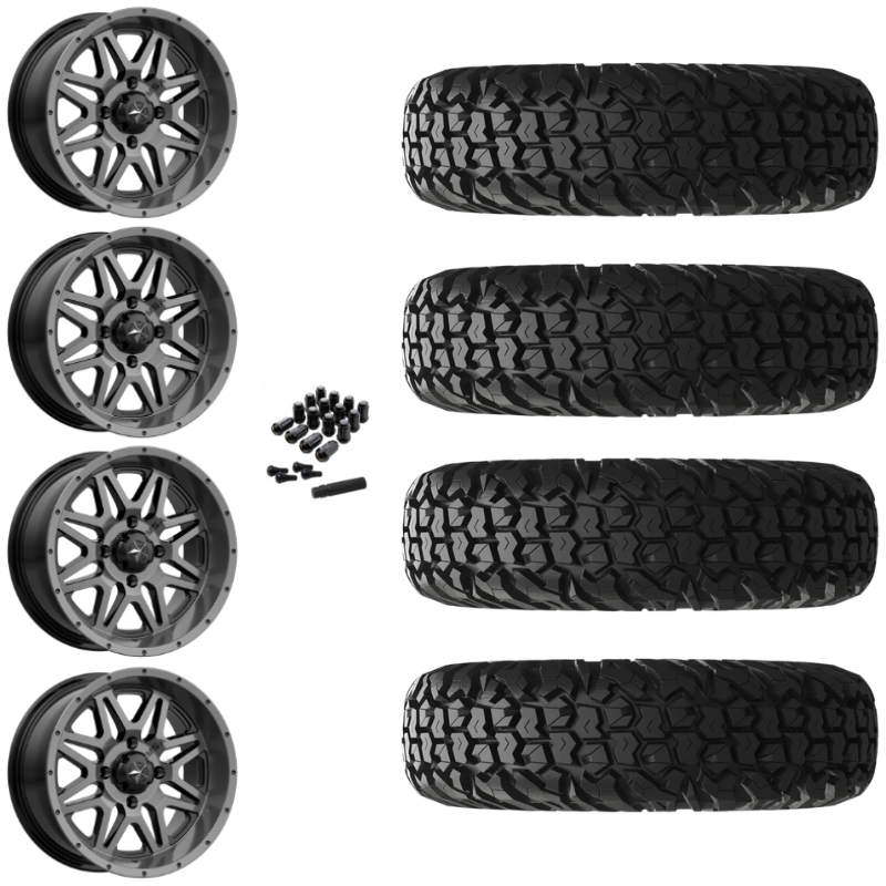14" MSA Vibe M26 Dark Tint UTV Rims & 32" EFX MotoVator Tires 8 Ply Mounted