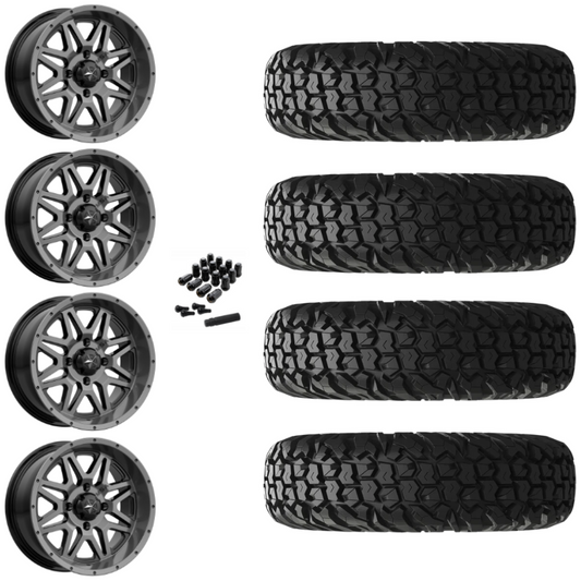 14" MSA Vibe M26 Dark Tint UTV Rims & 32" EFX MotoVator Tires 8 Ply Mounted