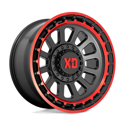 KMC XD856 Omega Satin Black Machined Lip With Red Tint Wheels