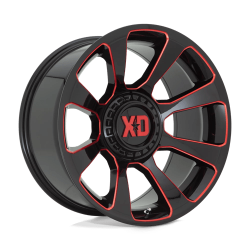 KMC XD854 Reactor Gloss Black Milled With Red Tint Wheels