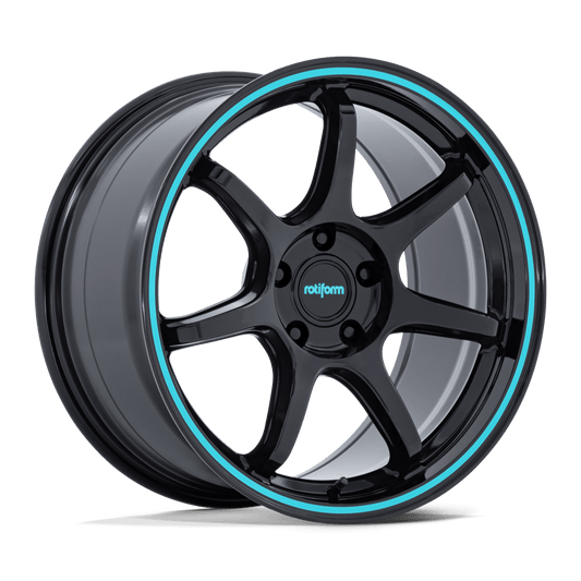 Rotiform RC208 BPU Gloss Black with Teal Stripe Wheels, Flow Formed, Aluminum