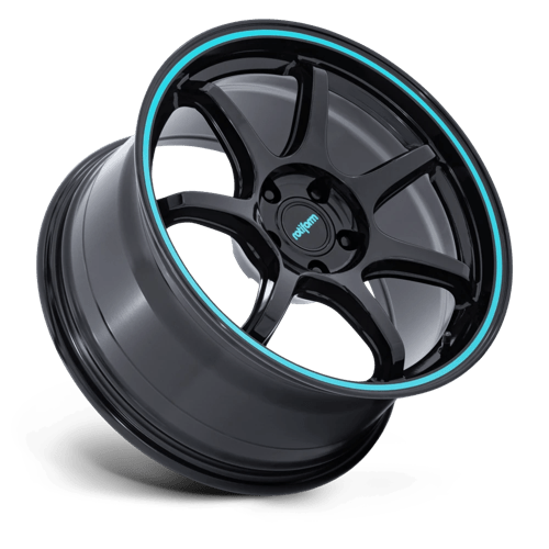 Rotiform RC208 BPU Gloss Black with Teal Stripe Wheels, Flow Formed, Aluminum