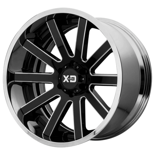 KMC XD200 Heist Gloss Black Milled Center Chrome Lip Wheels