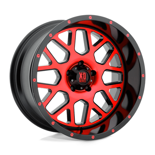 KMC XD820 Grenade Satin Black Machined Face With Red Tinted Clear Coat Wheels